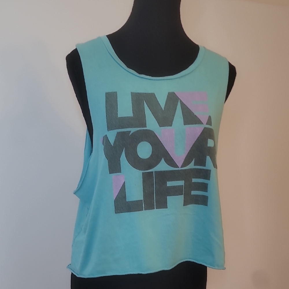 American Eagle Outfitters Aqua Graphic Muscle Tee